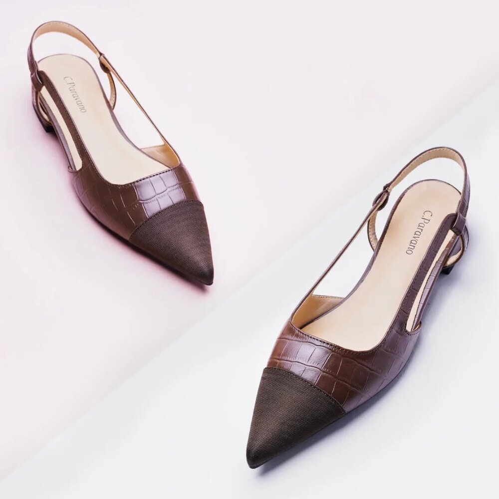 NWT C. PARAVANO Freya Pointed-Toe Slingback Flats Size 10.5